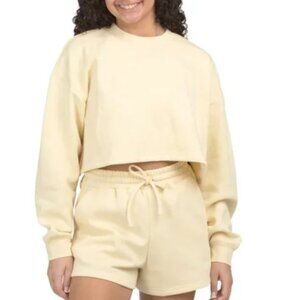 NWT IVL COLLECTIVE Women's Cropped fleece lined Crew Neck Soft Yellow Sweatshirt